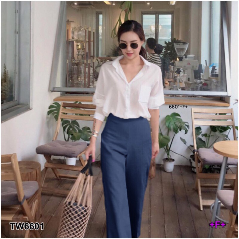 MM6601 Set 2 ชิ้น เสือเชิ้ตโฟร์เวย์แขนยาว มาพร้อมกางเกงขายาวSet of 2 pieces. Long-sleeved four-wayเก - รูปที่ 4