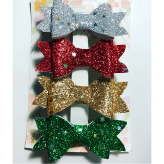 Mini bow leather glitter bow set 4