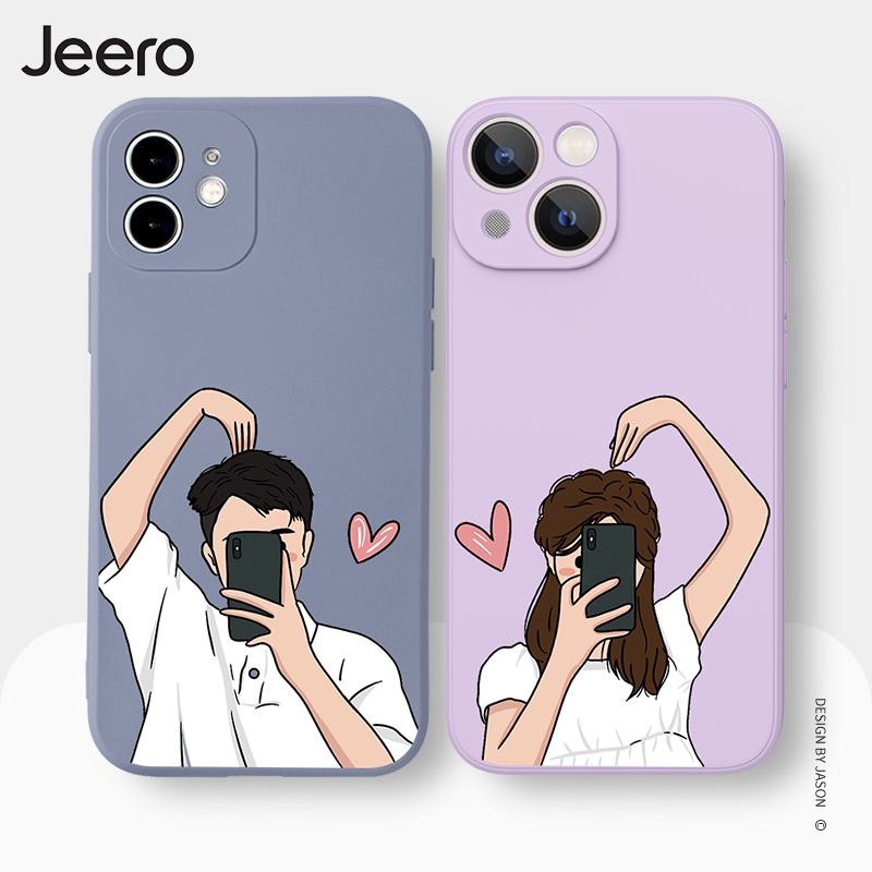 Jeero เคสคู่ เคสไอโฟน คู่รัก ขอบเหลี่ยมกันกระแทกซิลิโคนนุ่มการ์ตูนน่ารักตลก เคสโทรศัพท์ Compatible for iPhone 16 15 14 13 12 11 Pro Max SE 2020 X XR XS 8 7 Plus พลัส HFE986
