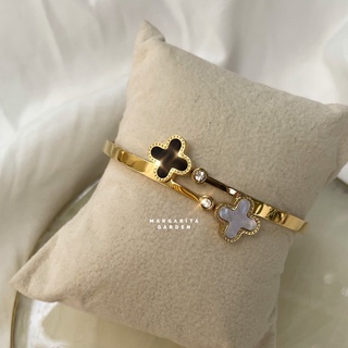 「 โค้ด ZJRP2 ลดทันที 45.- | ช้อปขั้นต่ำ 300.- 」 Margarita Twin Clover in B&amp;W Stainless Bangle