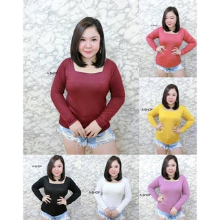 เสื้อเรย่อนคอเหลี่ยมแขนยาว อก 40+ / 140 บาท