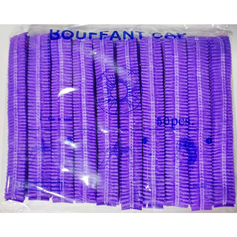 พร้อมส่ง++ หมวกคลุมผม​ ใยสังเคราะห์ หมวกตัวหนอน​ ใช้แล้วทิ้ง สีม่วง 50 ชิ้นต่อแพ็ค