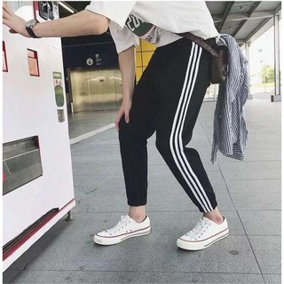 VM กางเกงขายาวผู้ชาย กางเกงขายาวลำลอง แฟชั่นสำหรับผู้ชาย มีแถบ (สีดำ)รุ่น L0008