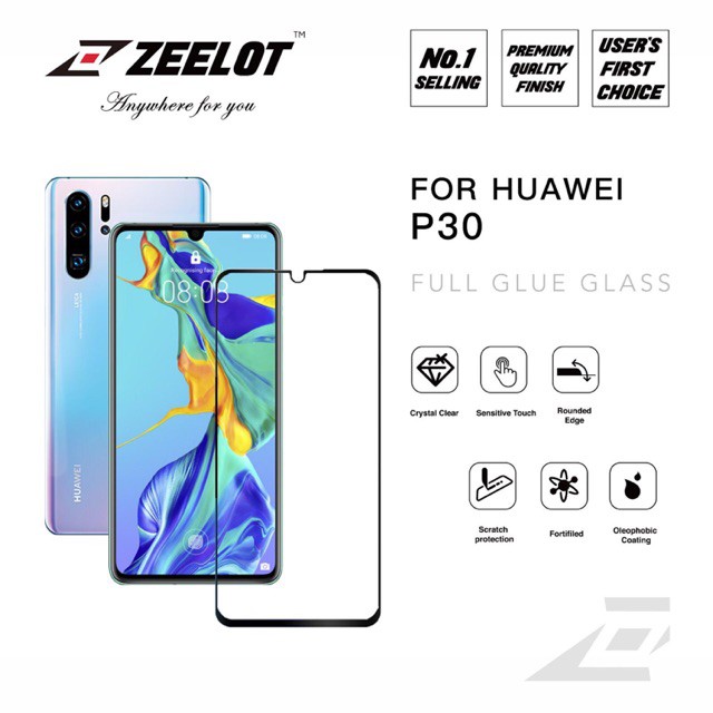 กระจกนิรภัยสำหรับ Huawei P30 ยี่ห้อ Zeelot