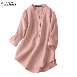 Zanzea เสื้อเบลาส์ลําลอง คอกลม แขน 3/4 สีพื้น สําหรับสตรี