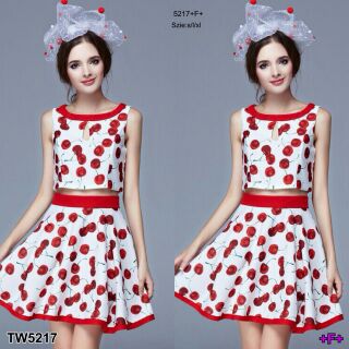 Ste 2 ชิ้น เสื้อแขนกุด+กระโปรงลายเชอร์รี่   เสื้อ