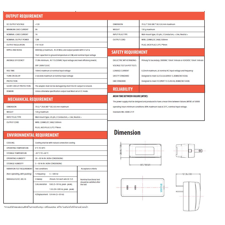 Adaptor DVR & CCTV 12V 5000 mA Switching Type อะแดปเตอร์ DVR และ กล้องวงจรปิด 12V 5A.