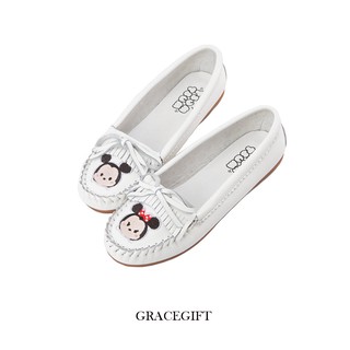 [พร้อมส่ง] Disney x Gracegift รองเท้า Tsum Tsum bow tie embroidery moccasin - มี 4 สี