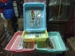 ถาดคว่ำแก้ว+ตะแกรงรองถอดได้ (คละสี) รุ่น T579 ขนาด 35 x 46.5 x 7 cm