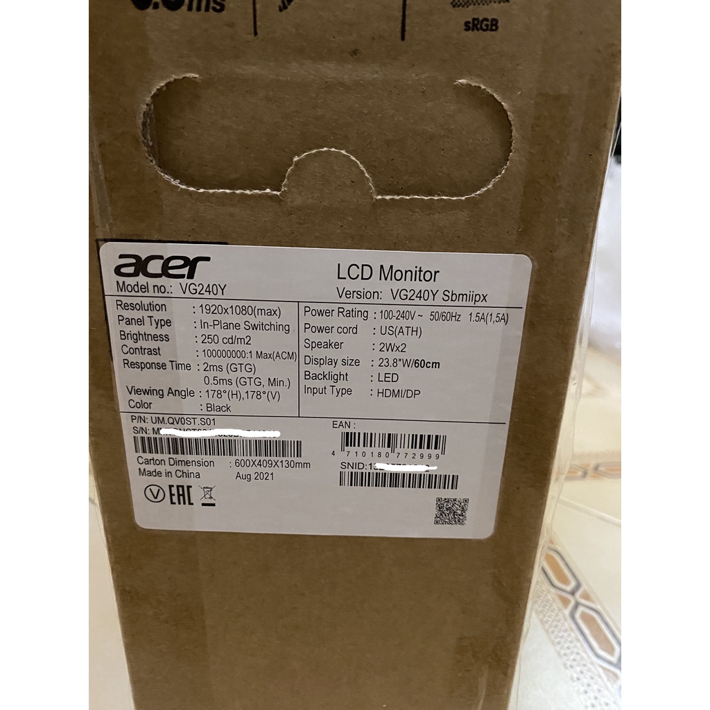 มือ 1พร้อมส่งACER Monitor VG240YSbmiipx 23.8 IPS FHD 165Hz ประกันศูนย์ ...