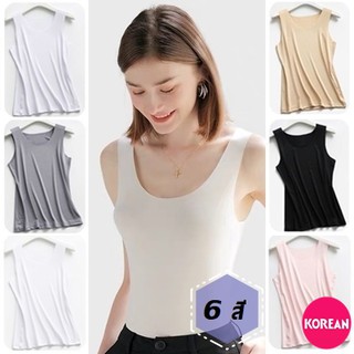 🎀Korean Fashion🎀เสื้อกล้าม คอกลม ทรงเข้ารูป สีพื้น 6 สี ผ้านิ่มเด้ง