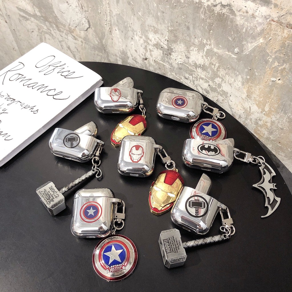 airpods 4 เคส Marvel Fashion Metallic Silver สําหรับ airpods pro gen 2 1 2 3 pro IRON Man Batman Thor Superman กัปตันอเมริกา