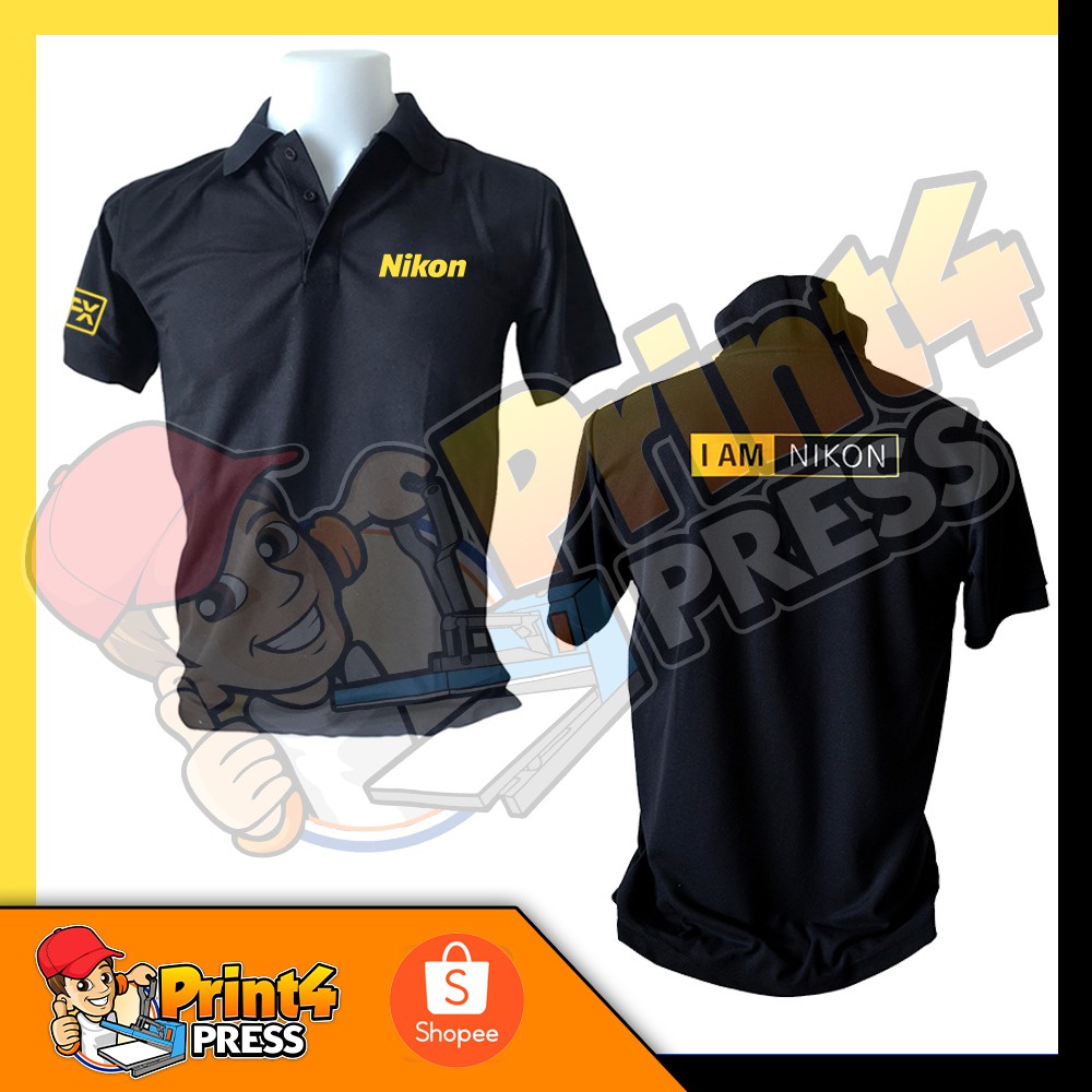 Polo พร้อมส่งเสื้อโปโลสีดำพิมพ์กำมะหยี่ หรือ ดีทีเอฟ FLOCK or DTF I AM NIKON FX เสื้อเชิ๊ต เสื้อโปโล เสื้อนิคอน