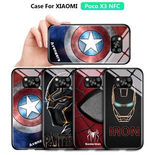  For Xiaomi Poco X3 NFC Poco X3 Pro Marvel เคสโทรศัพท์กระจกเทมเปอร์ฝาหลัง Cover เคสโทรศัพท์