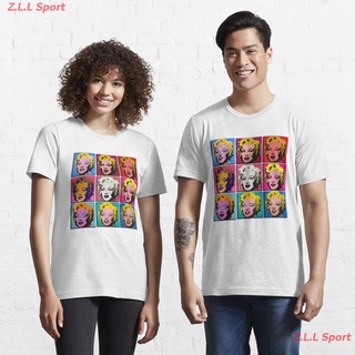 เสื้อยืดผ้าฝ้ายพิมพ์ลายZ.L.L Sport แอนดี วอร์ฮอล Andy Warhol  MARILYN ABSTRACT : Art Deco Pop Art Print Essential T-Shir