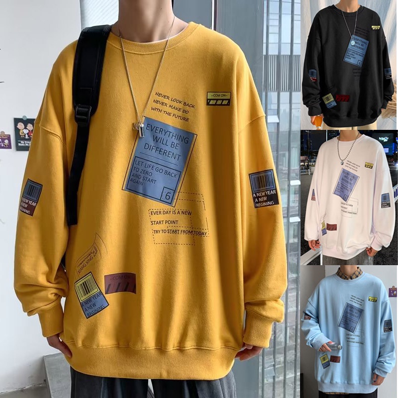 5 สี S-5XL เสื้อกันหนาว แขนยาว คอกลม ขนาดใหญ่ สเวตเตอร์ลำลองหลวม, สเวตเตอร์ผู้ชาย เนื้อผ้านุ่ม ขายดี สไตล์เกาหลี
