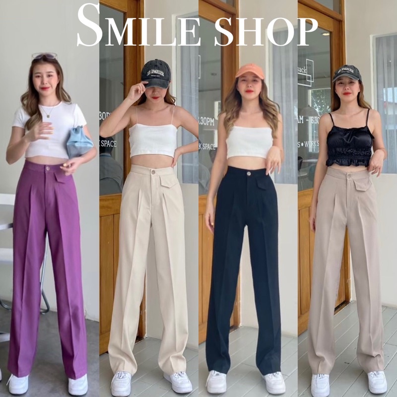 กางเกงเอวสูง ขากระบอกกลาง รุ่นกระเป๋าแปะจิ๋ว พร้อมส่ง
