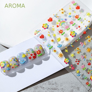 Aroma สติกเกอร์ติดเล็บ ลายการ์ตูนหมี กระต่าย สายรุ้ง สตรอเบอร์รี่ มีกาวในตัว สําหรับตกแต่งเล็บ