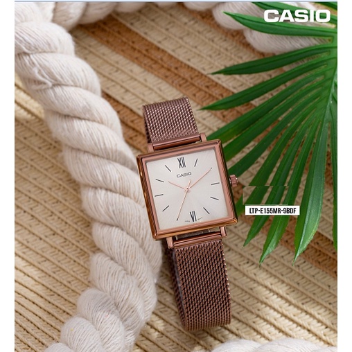 นาฬิกา Casio รุ่น LTP-E155MR-9B นาฬิกาผู้หญิง หน้าปัดสีเหลี่ยม สีโรสโกลด์ - ของแท้ 100% รับประกันสิน