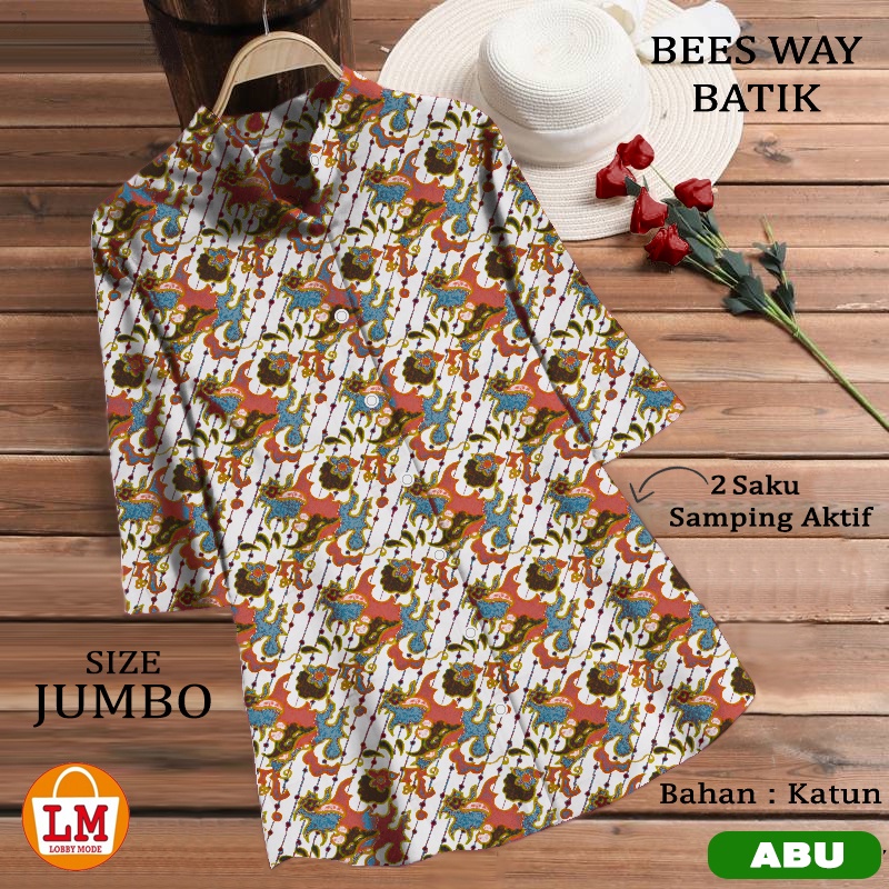 KATUN LM 25444 25447 25450 เสื้อสตรีด้านบน JUMBO TUNIK BEES WAY BATIK ผ้าฝ้ายวัสดุขนาดใหญ่ขนาดเกินขน