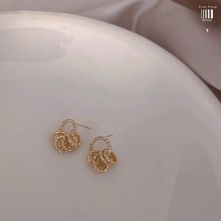 Korea Earrings ต่างหูเกาหลี ต่างหูทรงกลมห่วงประดับเพรช