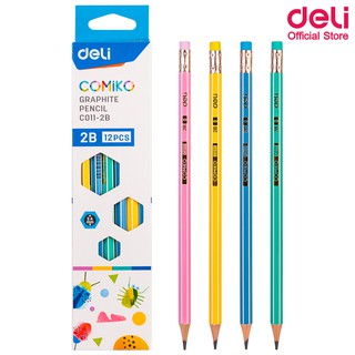 Deli C011-2B Graphite Pencil 2B ดินสอไม้ 2B ทรงหกเหลี่ยม แพ็ค 12 แท่ง ดินสอ เครื่องเขียน อุปกรณ์การเรียน ดินสอ2B school