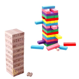 Brandtoys ของเล่นไม้ เกมตึกถล่ม (Jenga) เกมตึกถล่มไม้ ตัวเลข 54 ชิ้น พร้อมลูกเต๋า wood Intelligence Digital stack high