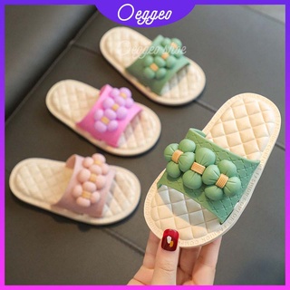 Oeggeo shop รองเท้าแตะ พื้นแบน กันลื่น ลายดอกไม้ สําหรับเด็ก