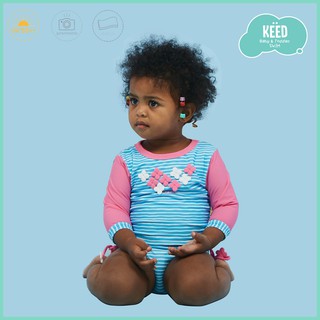 KĖĖD : ชุดเสื้อแขนยาวและกางเกงผ้าอ้อมเด็กหญิงลายทางฟ้าขาว Rash Vest and Nappy