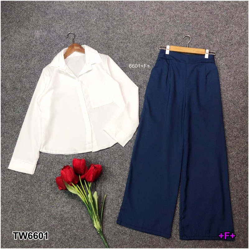 MM6601 Set 2 ชิ้น เสือเชิ้ตโฟร์เวย์แขนยาว มาพร้อมกางเกงขายาวSet of 2 pieces. Long-sleeved four-wayเก - รูปที่ 5