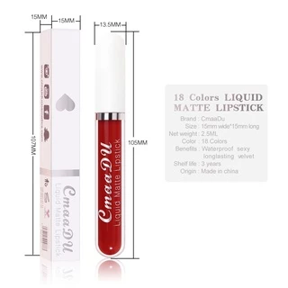 Cmaadu ลิปกลอส เนื้อแมตต์กํามะหยี่ กันน้ํา ให้ความชุ่มชื้น 18 สี