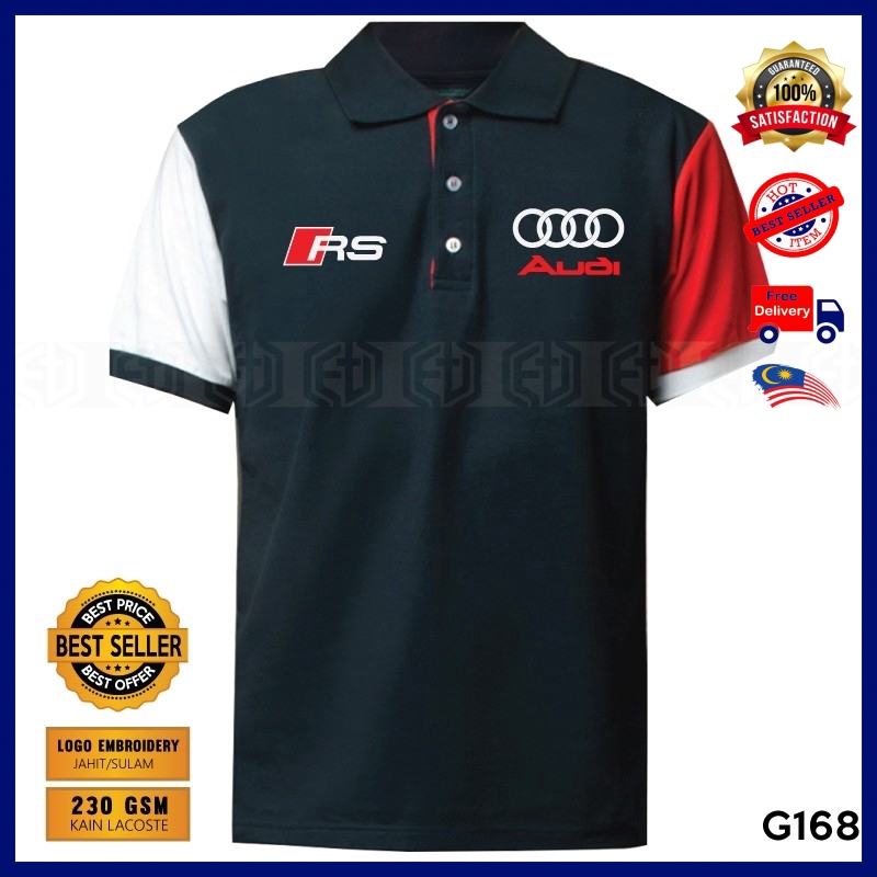 เสื้อโปโลเย็บปักถักร้อย RS Audi S Line เสื้อยืดเสื้อ Baju Cotton Racing Motorsport Unisex Pakaian Te