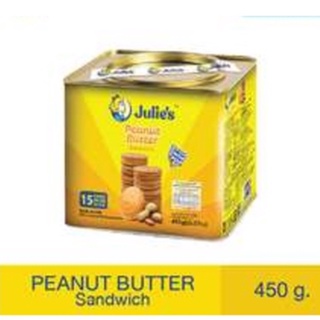 (แบบปี๊บ)ขนมนำเข้า!!! ขนมปังกรอบสอดไส้ครีมเนยถั่ว จูลี่ส์ Julies Peanut Butter Sandwich 450g.