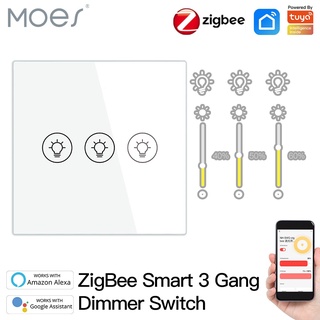 Moes Smart ZigBee สวิตช์ควบคุมไฟหรี่แสงได้ ควบคุมด้วยแอพ Tuya ทํางานร่วมกับ Alexa Google Home 1 2 3 Gang