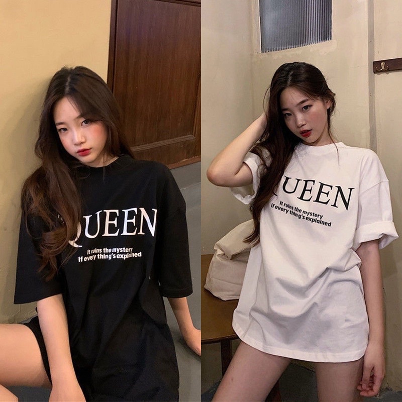 Smartเสื้อยืด Queen สไตล์เกาหลีน่ารัก โอเวอร์ไซส์เสื้อยืดผ้านิ่ม แขนสั้น เนื้อผ้าดีโปร่งสบาย รุ่น Q6688
