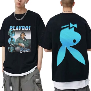 [S-5XL]เสื้อยืดแขนสั้น พิมพ์ลาย Playboi Carti สไตล์ฮิปฮอป พลัสไซซ์ แฟชั่นสําหรับผู้ชาย และผู้หญิง 2 ชิ้น