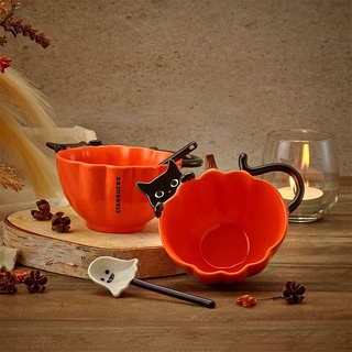 Starbucks halloween pumkin bowl with spoon set