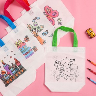 🔥 Eco DIY กระเป๋า Doodle กระเป๋าผ้าแคนวาสเพ้นท์มือ DIY doodle Cloth bag for kids BD