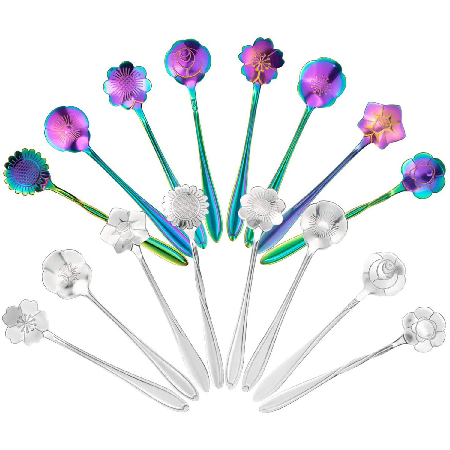 16 Pack Flower Spoon Set, Diffient Pattern Stainless Steel Spoon ...