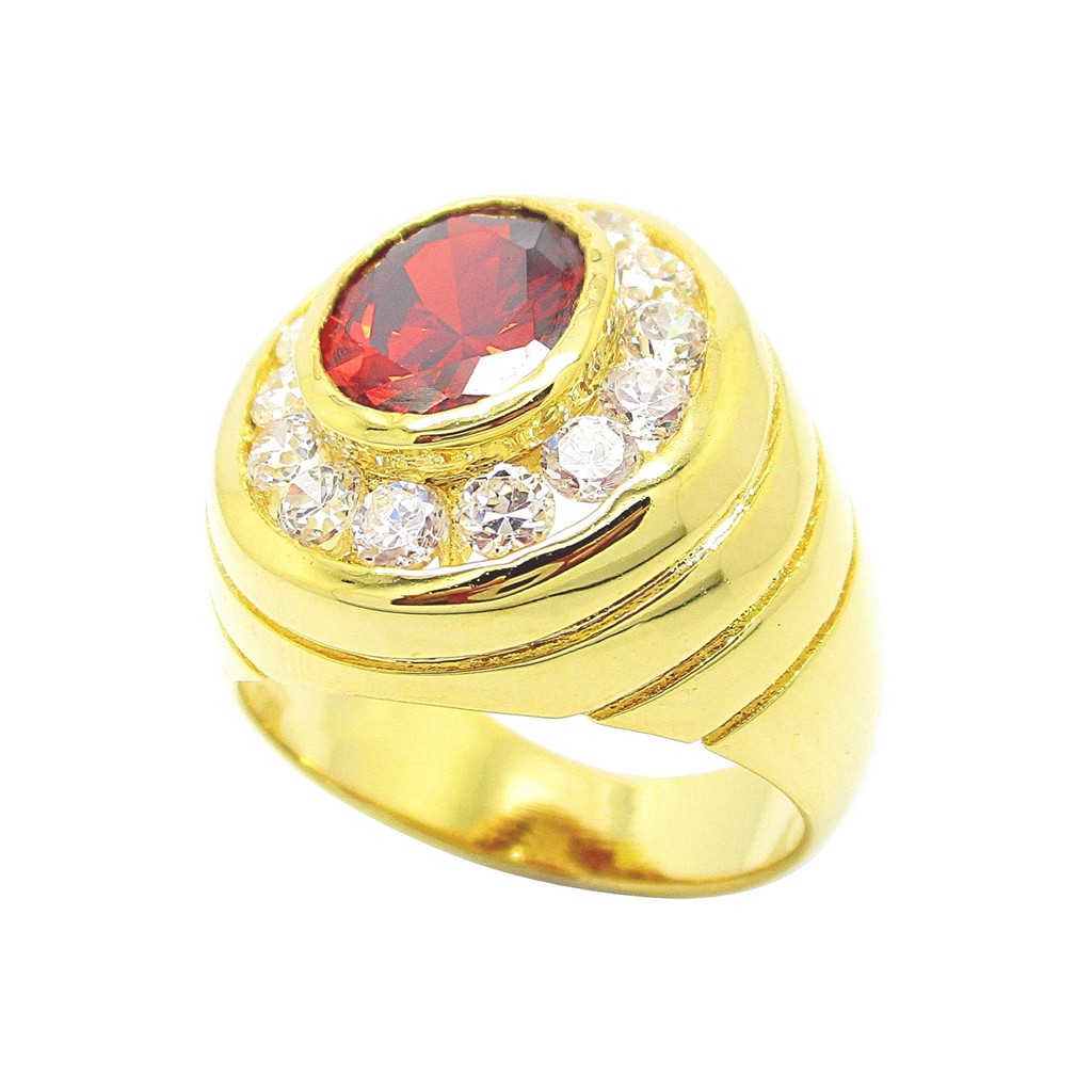 แหวนผู้ชาย แหวนโกเมนทอง แหวนชุบทอง 24k ชุบทอง ชุบทองแท้ ชุบทอง 24k พลอยสีแดง โกเมนแดง ประดับเพชร cz\