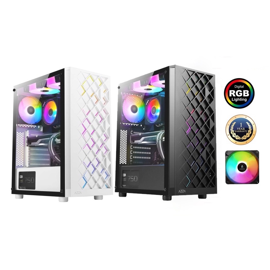 p CASE AZZA Spectra 280 Black Bwhite TG RGB ATX Tempered Glass ดีไซน์สวยงามและทันสมัย มีไฟ RGB