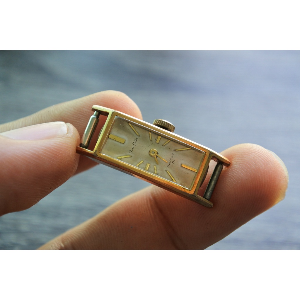 นาฬิกา Vintage แท้ มือสองญี่ปุ่น Fine Seiko  Diashock 17 jewels ผลิตปี 1980-90 ระบบไขลาน ชุบทอง 20 microns 13.26mm