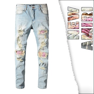 31/36 พร้อมส่ง AMIRI tie-dye retro charm pink slim-fit jeans