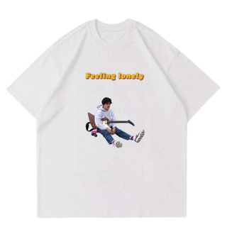 ROUNDคอลูกเรือNeckเสื้อยืด BOY PABLO - FEELING LONELY bootleg vintage แขนสั้น ผ้าฝ้าย โอเวอร์ไซซ์ สีดํา ขาว ดํา สําหรับผ