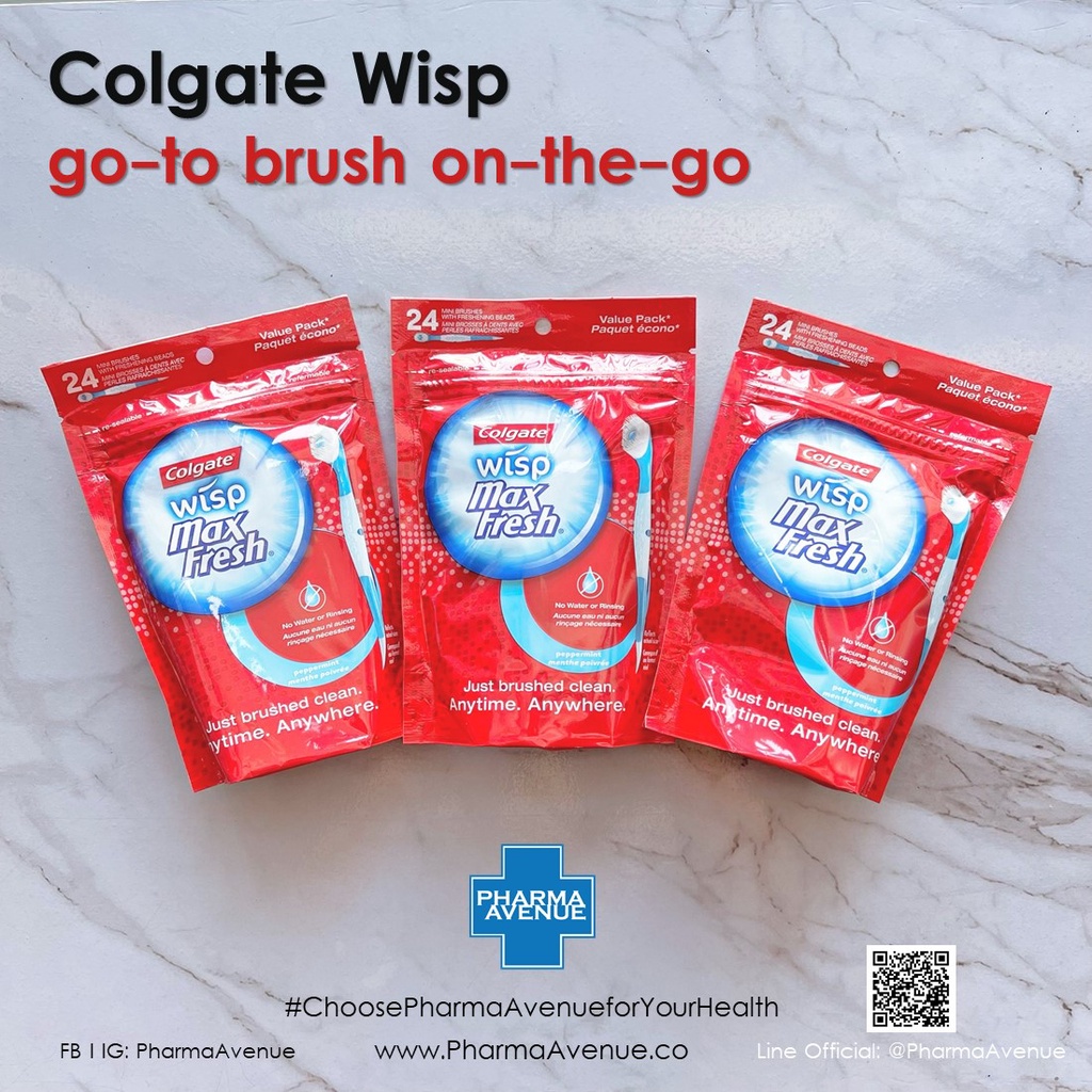 Colgate Max Fresh Wisp Disposable Mini Toothbrush - แปรงสีฟันแบบพกพา ไม่ต้องใช้น้ำ  24 ชิ้น
