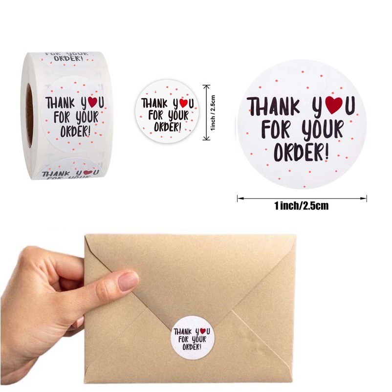 สติ๊กเกอร์ ลาย Thank You ขนาด 2.5 ซม. ( 1ม้วน มี500ดวง ) สติ๊กเกอร์ขอบคุณ สติ๊กเกอร์thank you