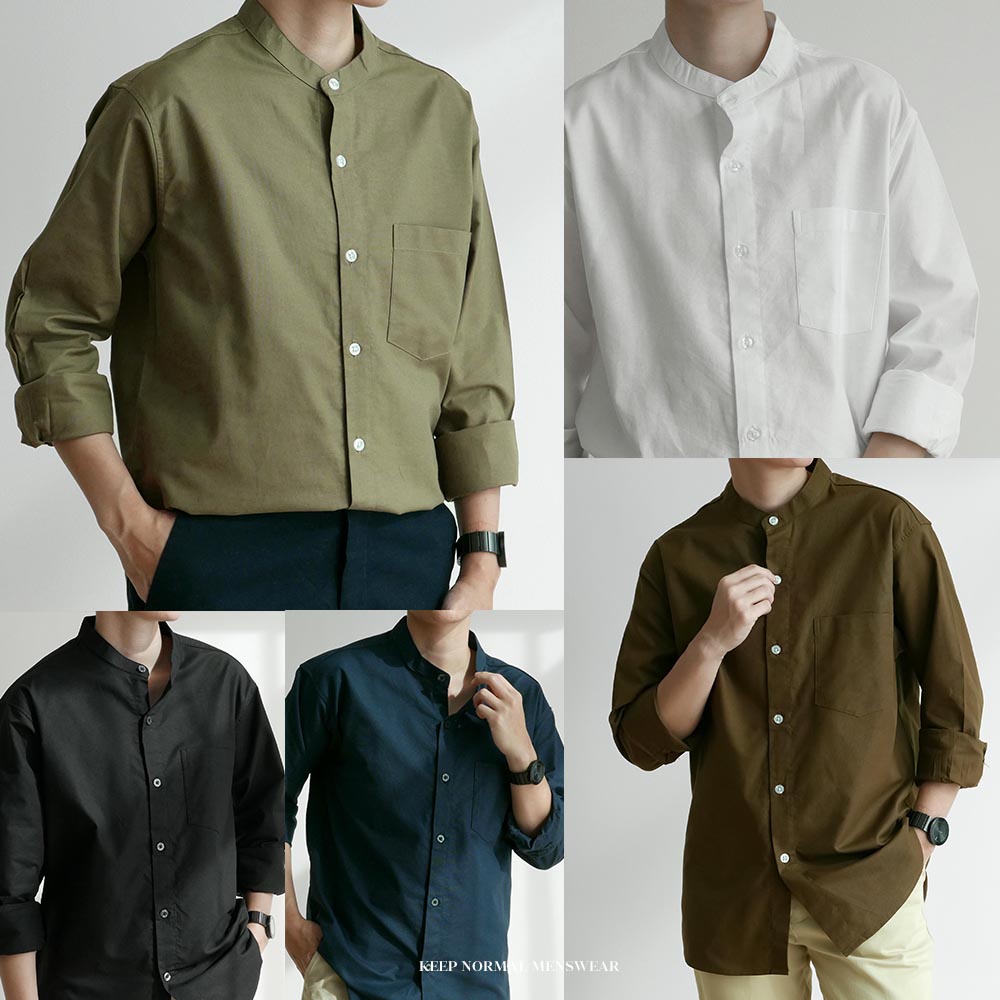 ทักแชทรับโค้ดลดเพิ่ม เชิ้ตผู้ชายคอจีน Mandarin Collar Shirt