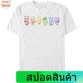 เสื้อยืดผู้ชายและผู้หญิง Nintendo Mens Animal Crossing Rainbow Lineup T-Shirt Popular T-shirts