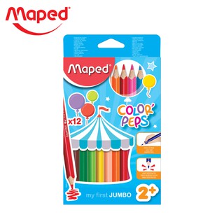 Maped (มาเพ็ด) สีไม้ แท่งใหญ่ 12 สี, 24 สี สีแท่งสามเหลี่ยม สีสำหรับเด็ก 2 ขวบขึ้นไป Maped รหัส CO/834010, CO/834013