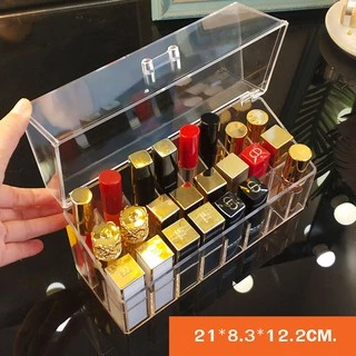 Hithome ชั้นวางลิปสติกอะคริลิก กล่องเก็บลิปสติกป้องกันฝุ่น ฝาปิด